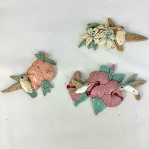 Vintage Burwood hummingbird wall plaques with flowers set of 3